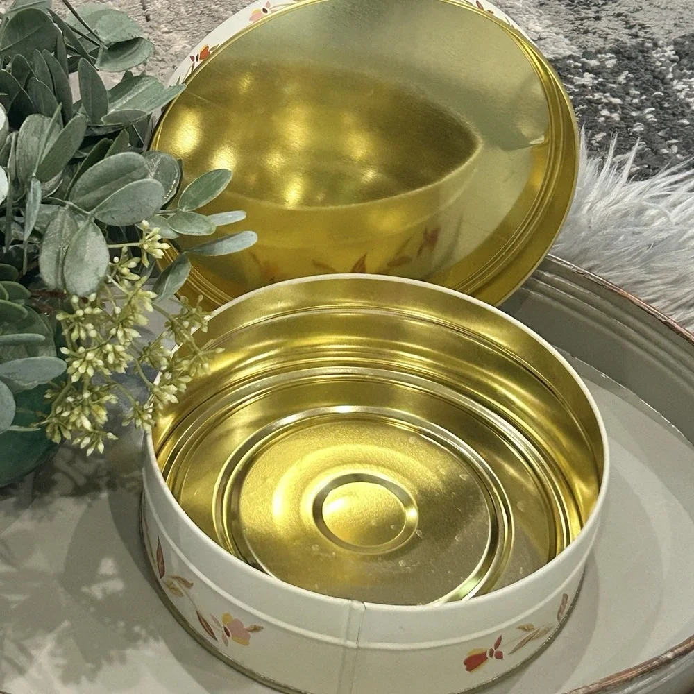 Hall China Jewel 1981 Vintage Tea Autumn Leaf Round Fruitcake Tin 7